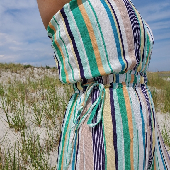 Green Multi Stripe Strapless Lightweight Wide Leg - Picture 2 of 4